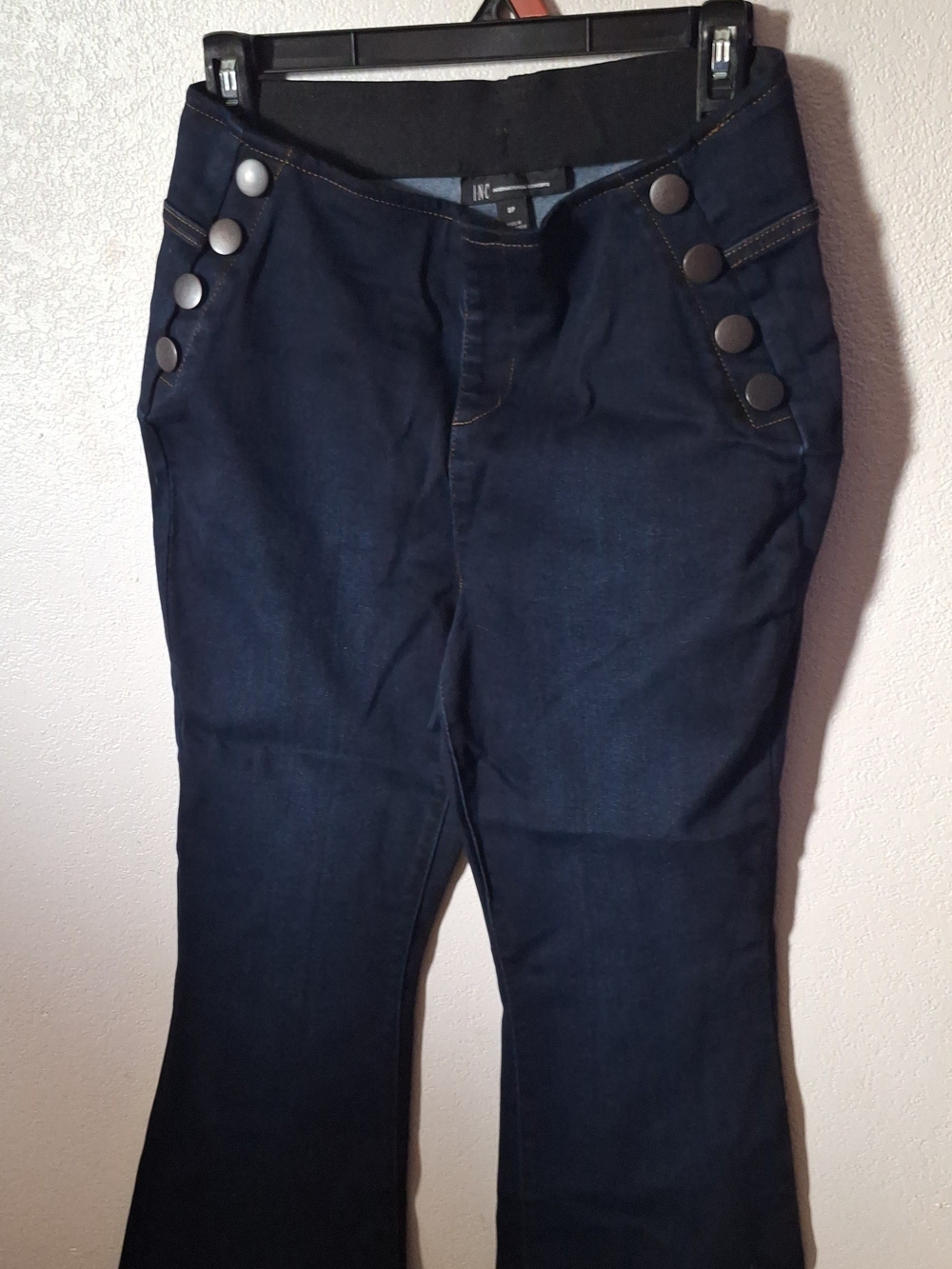 INC International Concepts Women’s Dark Blue Button-Accent Jeans-Flare